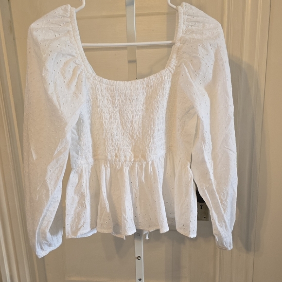 aerie White Eyelet Peplum Blouse with Scoop Neck and Tie Front - Picture 5 of 5